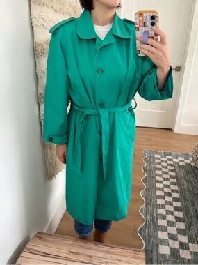 Vintage London Fog Teal Green Trench Coat Size Medium